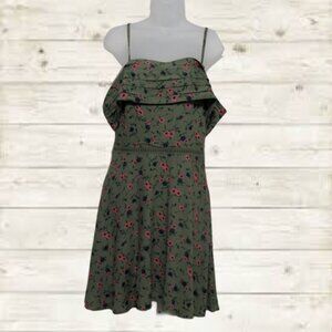 Miami Fransescas womens .size M dress  off shoulder olive green w floral prints